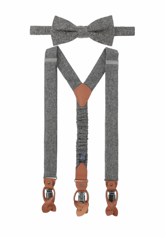 Hosenträger Set Herren mit Fliege aus Wolle – Tweed