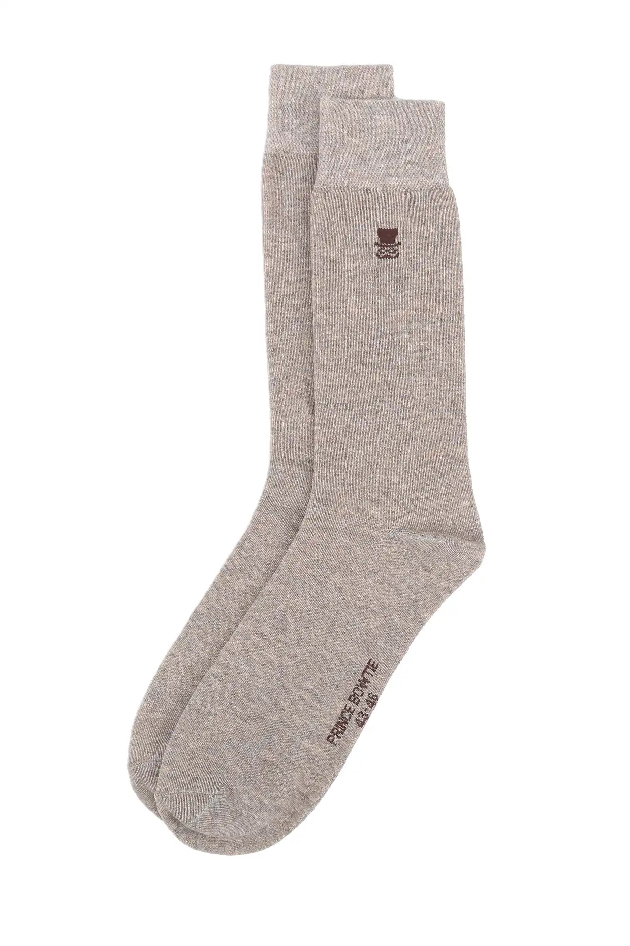 (Beige) Herren Socke Uni Baumwolle – Detailansicht Logo und Größe