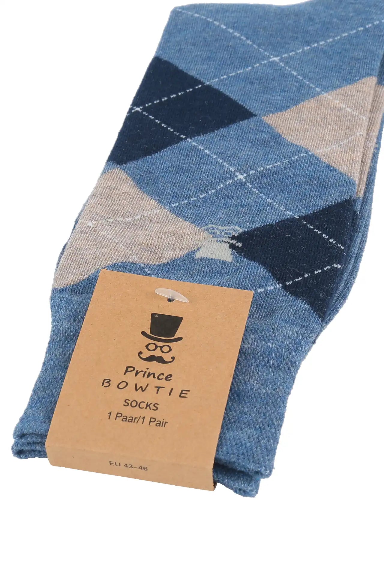 (Hellblau) Herren Socken Argyle-Muster mit Prince Bowtie Etikett – Verpackung