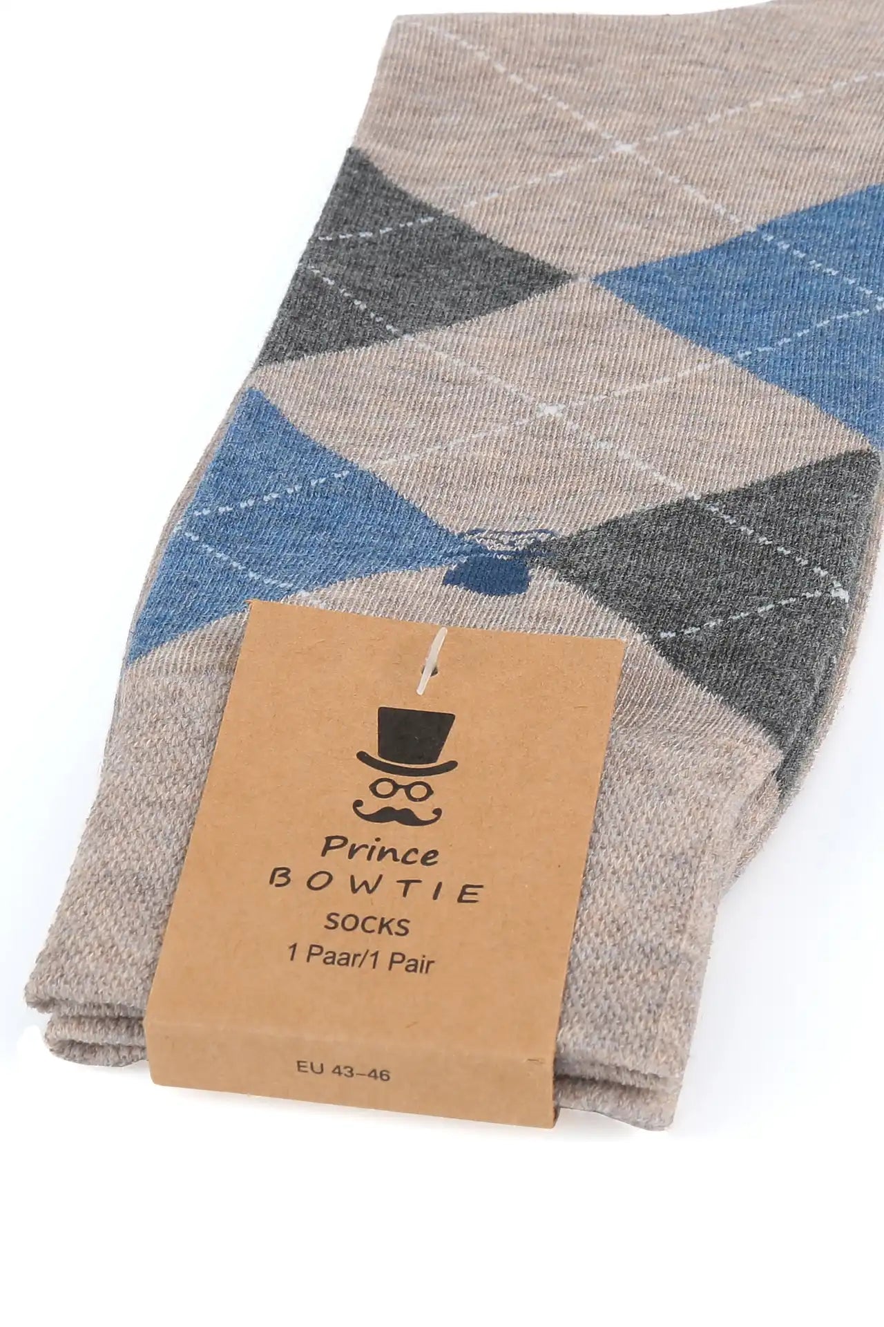 (Beige) Herren Socken Argyle-Muster mit Prince Bowtie Etikett – Verpackung
