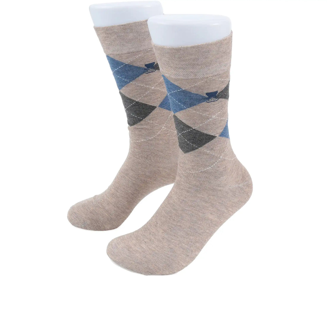(Beige) Herren Socken Argyle-Muster Baumwolle – Trageansicht
