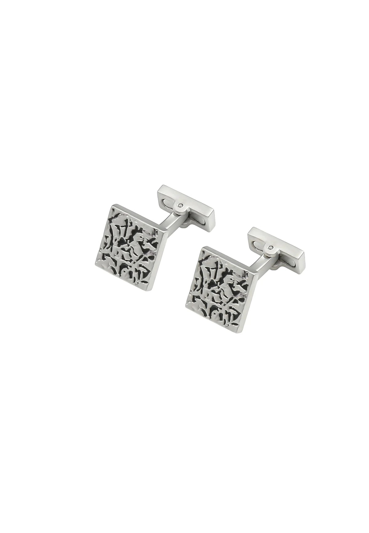 (Silber) Manschettenknöpfe Herren Ornament – Quadrat mit floraler Ornamentgravur