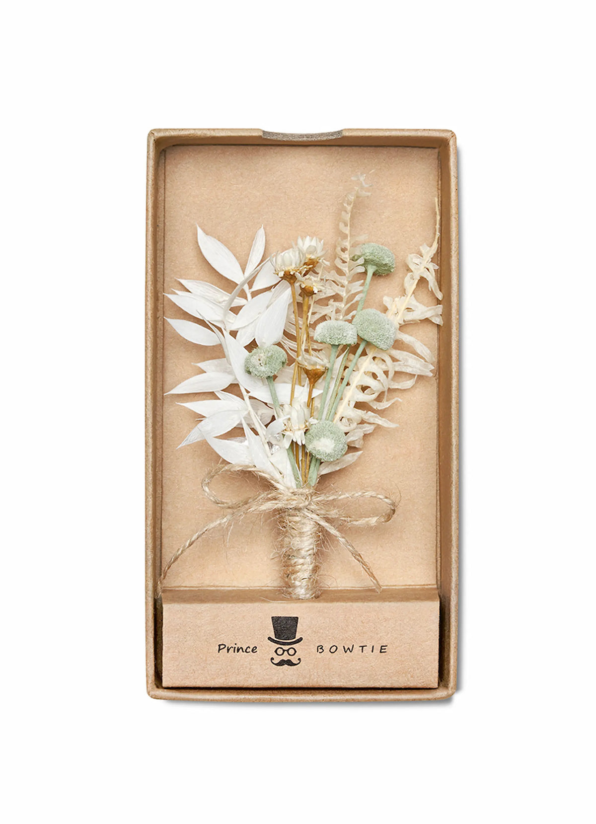 (Mint) Hochzeitsanstecker Trockenblumen in Geschenkbox – Boutonniere Bräutigam Prince Bowtie