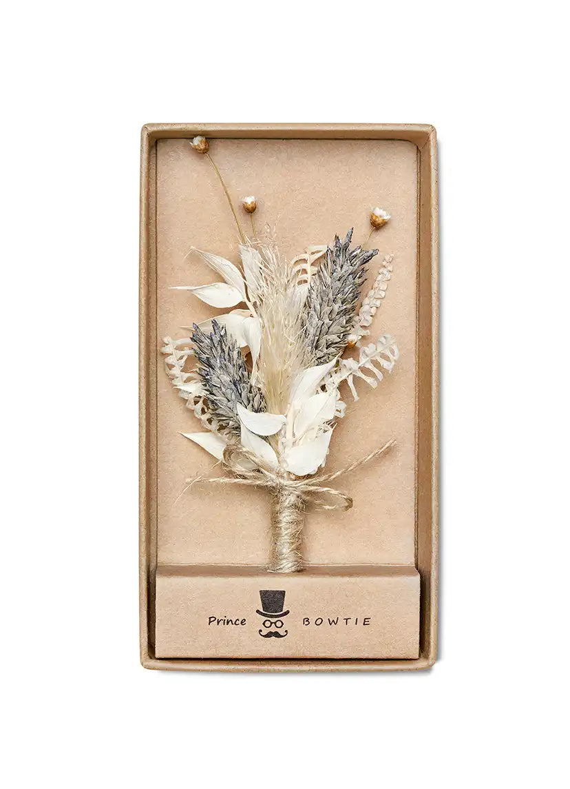 (Blau) Hochzeitsanstecker Trockenblumen in Geschenkbox – Boutonniere Bräutigam Prince Bowtie