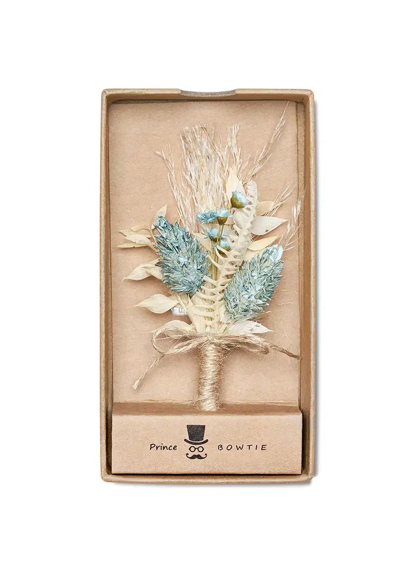 (Grün) Hochzeitsanstecker Trockenblumen in Geschenkbox – Boutonniere Bräutigam Prince Bowtie