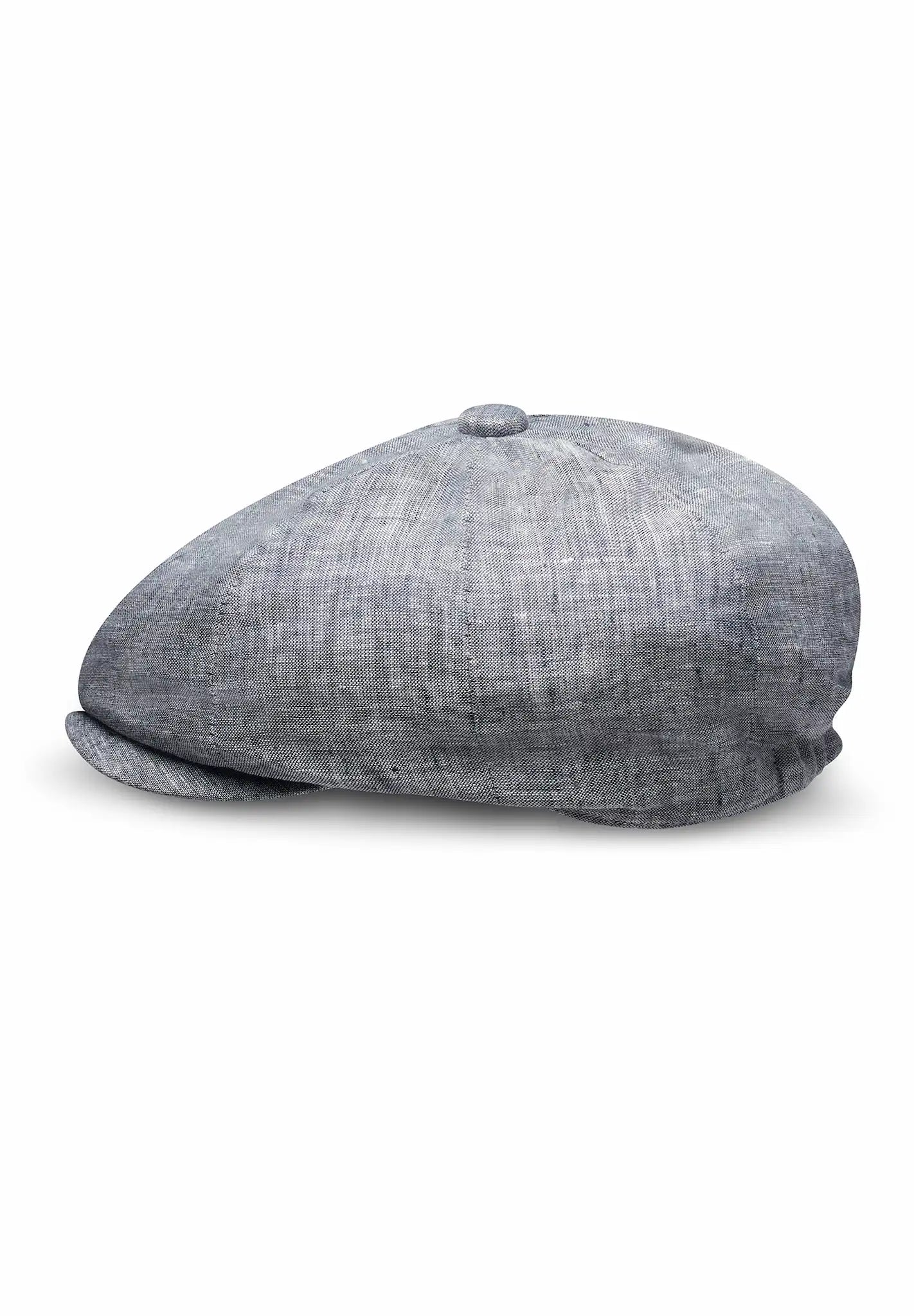 (Blau) Newsboy Cap Herren aus Leinen – Ballonmütze Detailansicht