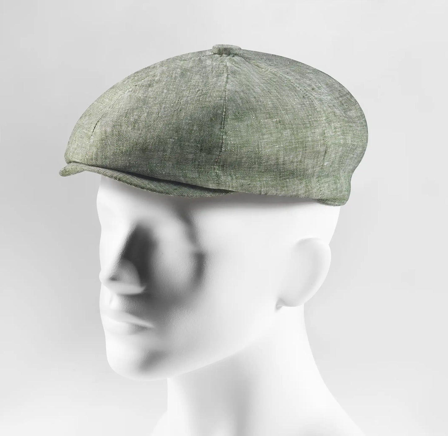 (Mint) Ballonmütze Herren Leinen – Newsboy Cap seitliche Ansicht auf Mannequin
