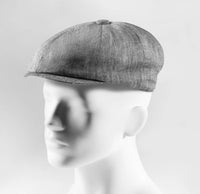 (Grau) Ballonmütze Herren Leinen – Newsboy Cap seitliche Ansicht auf Mannequin