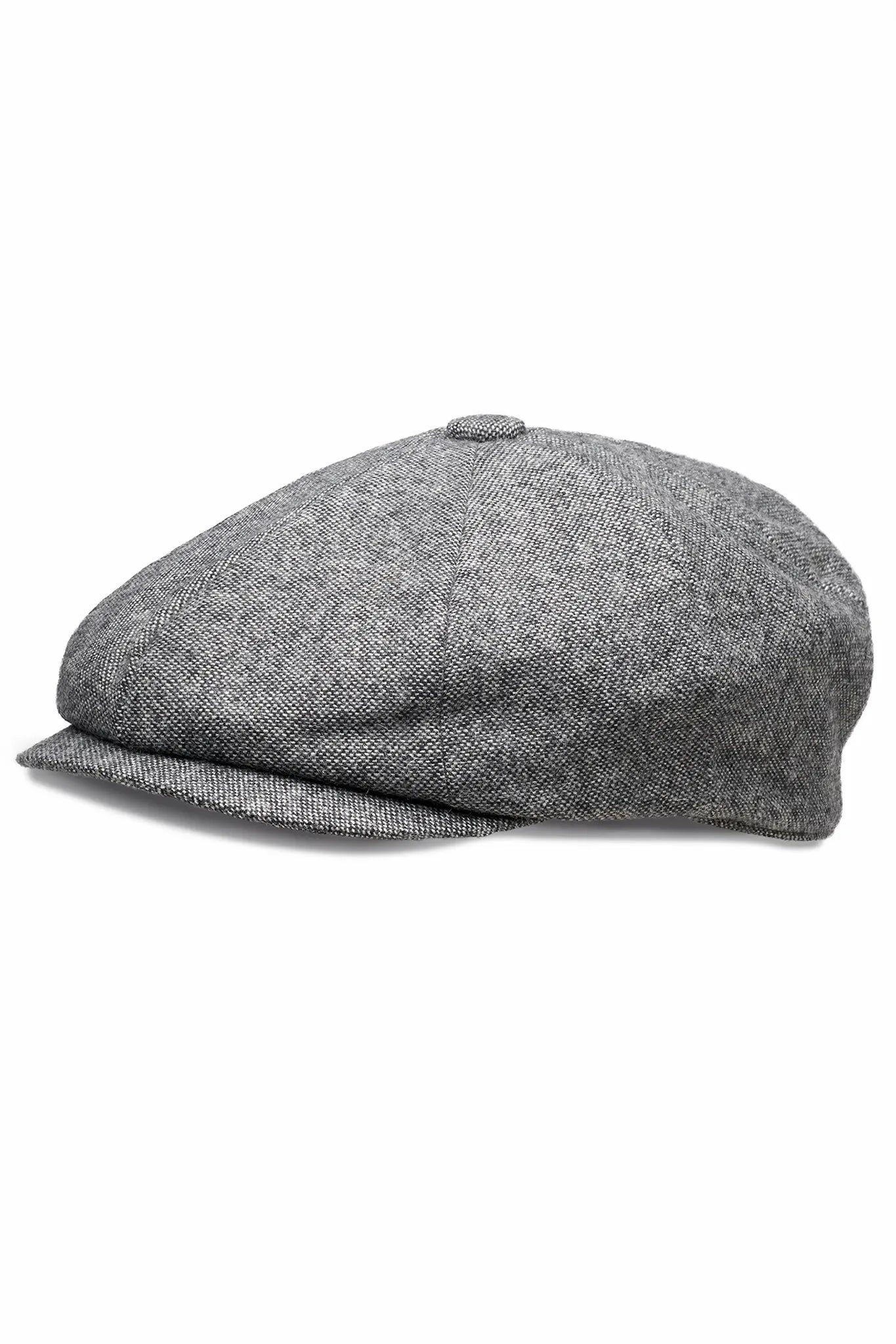 (Grau) Ballonmütze Tweed Newsboy Cap – Detailansicht schräg