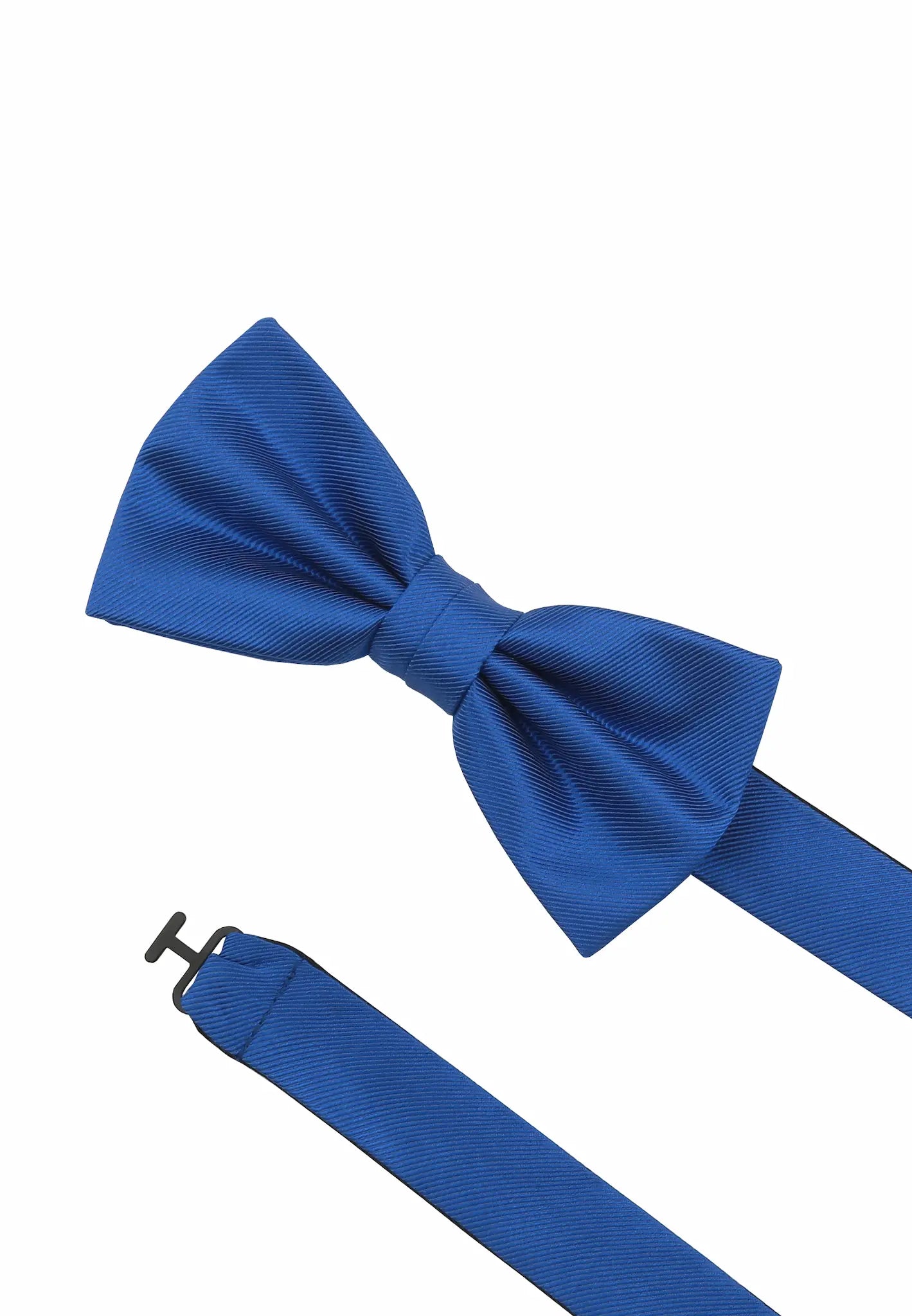 (Blau) Vorgebundene Fliege, Detailansicht Knoten und verstellbares Band