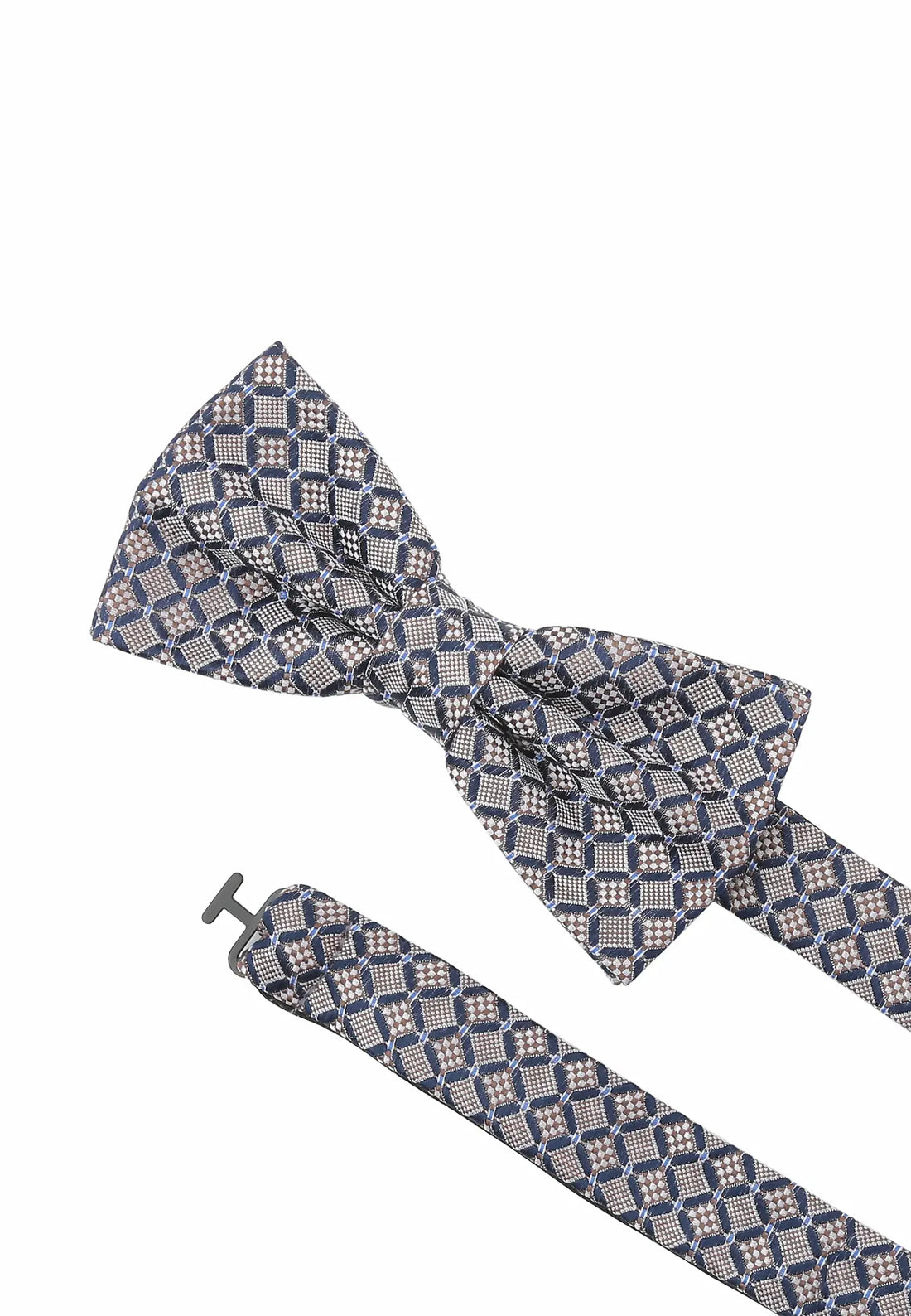 (Beige) Detailaufnahme Seidenfliege Würfelmuster beige mit verstellbarem Band