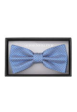 (Blau) Herrenfliege aus 100% Seide in Blau mit feinem Kachelmuster, in Geschenkbox fotografiert