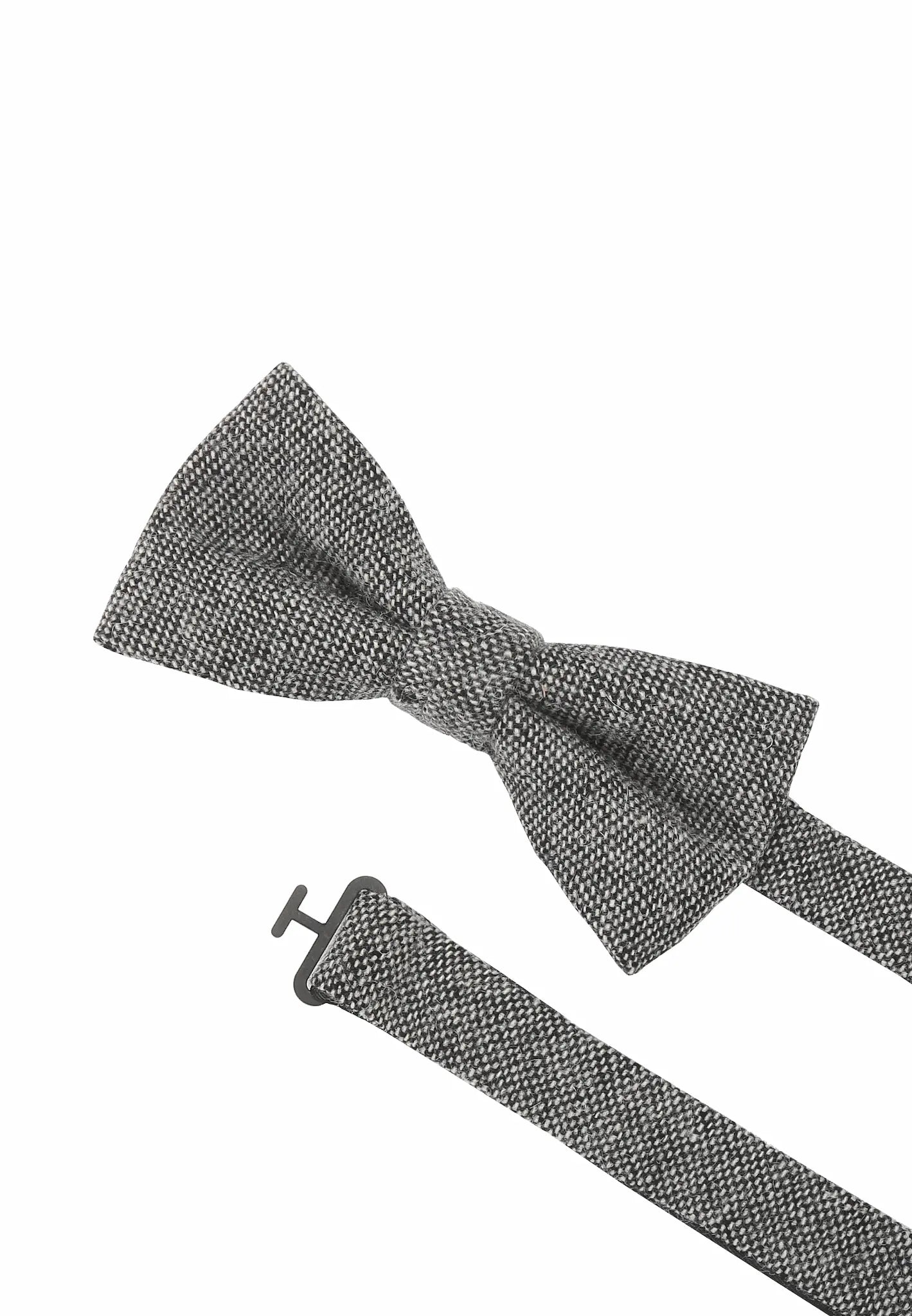 (Grau) Fliege Tweed – Detailansicht mit verstellbarem Größenband