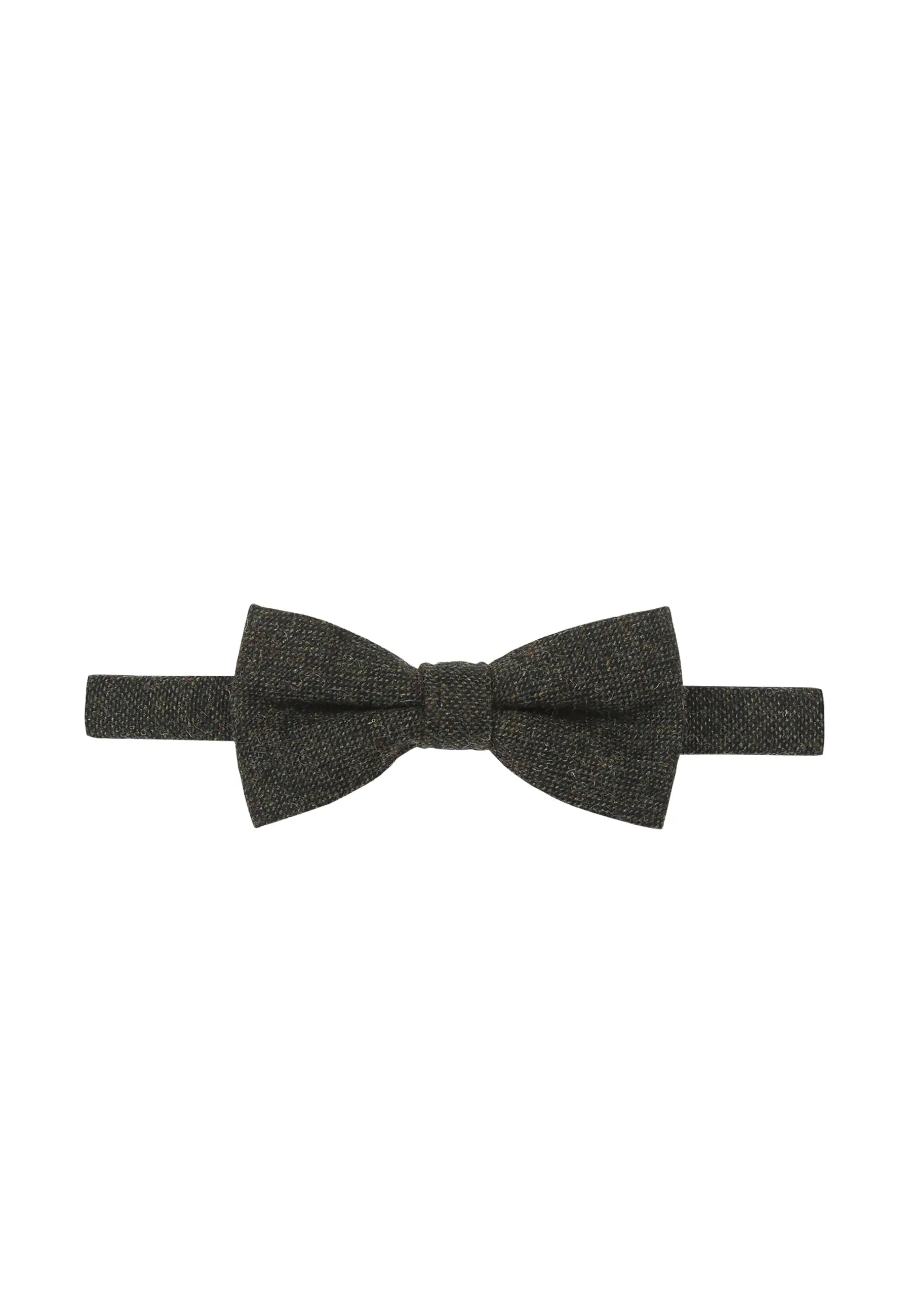 (Dunkelgrün) Fliege Herren Tweed Wolle – Frontalansicht mit Größenband