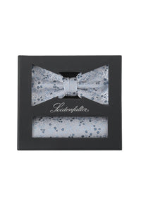 (Hellblau) Seidenfalter Fliege-Einstecktuch Set in Geschenkbox, florales Muster