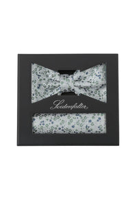 (Mint) Seidenfalter Fliege-Einstecktuch Set in Geschenkbox, florales Muster