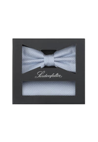 (Hellblau) Fliege und Einstecktuch Set aus Seide in Geschenkbox, Feinstruktur