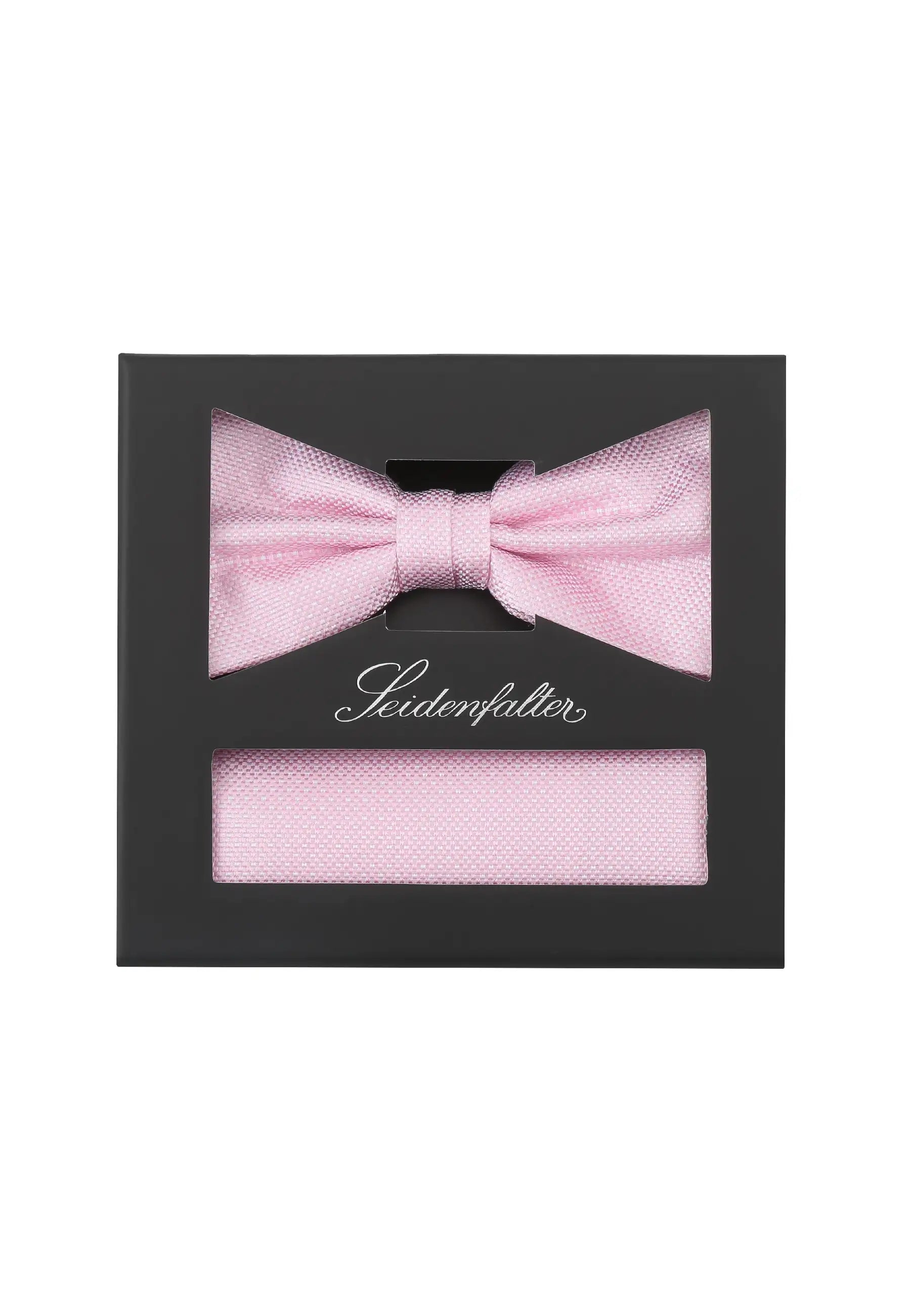 (Rosa) Fliege und Einstecktuch Set aus Seide in Geschenkbox, Feinstruktur