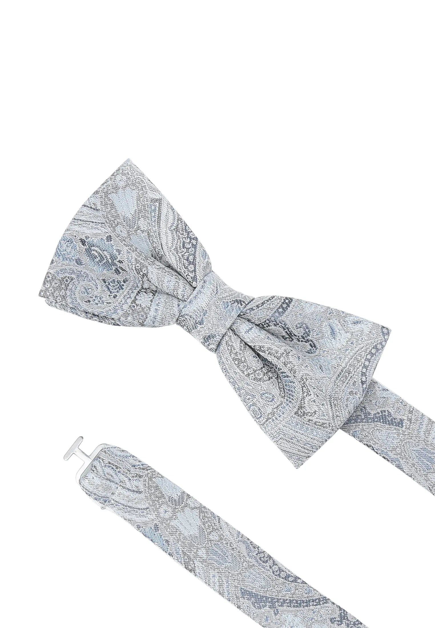 (Blau) Fliege Hochzeit Paisley Seide – Detailansicht mit verstellbarem Größenband