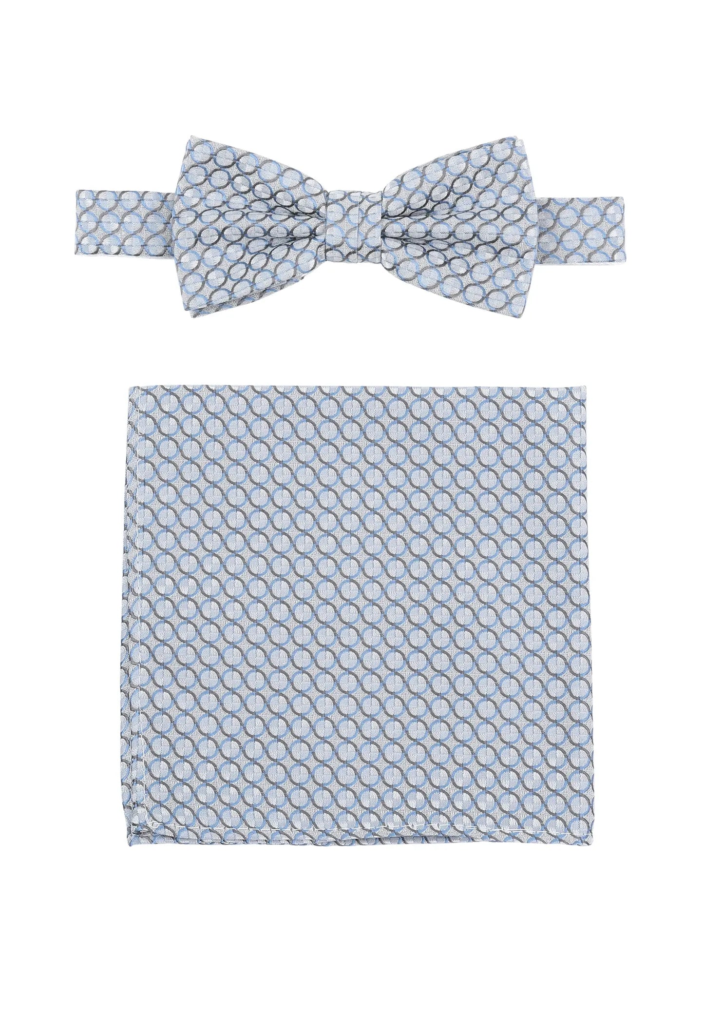 (Blau) Fliege und Einstecktuch Set Hochzeit Kreise – Fliege und Tuch ausgelegt