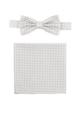 (Beige) Fliege und Einstecktuch Set Hochzeit Kreise – Fliege und Tuch ausgelegt