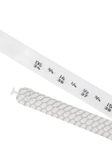 (Beige) Fliege Herren Kreise – Größenband Detailansicht mit Kragenweiten-Markierung