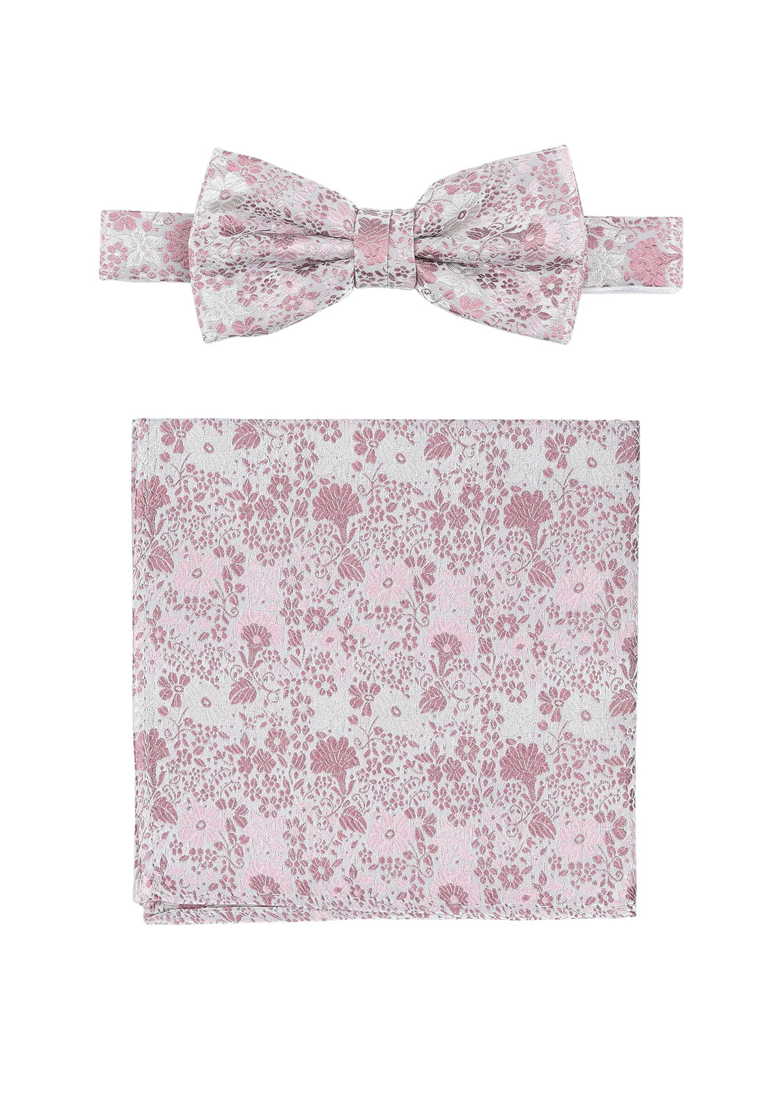 (Rosa) Fliege und Einstecktuch Set Hochzeit Floral – Fliege und Tuch ausgelegt