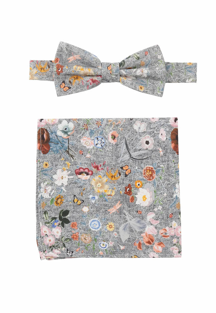 Fliege Einstecktuch Set Herren aus Seide & Baumwolle – Blumenmuster
