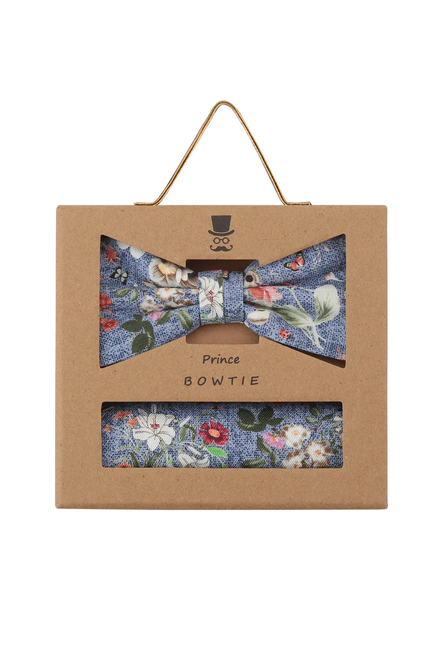 (Blau) Fliege Einstecktuch Set Herren Blumenmuster – Geschenkverpackung
