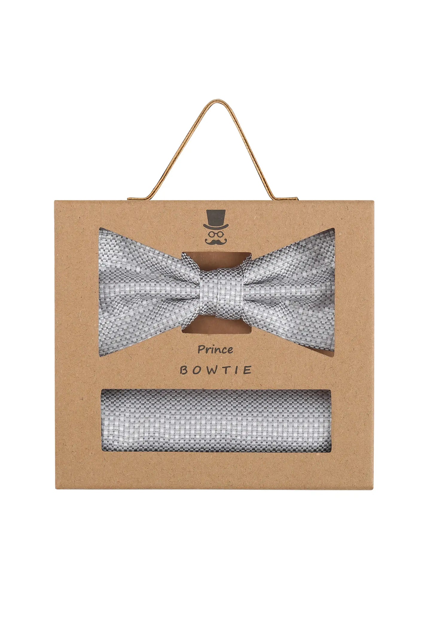 (Silber) Fliege Einstecktuch Set Herren Mikromuster Seide – Geschenkverpackung Prince Bowtie