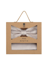 (Beige) Fliege Einstecktuch Set Herren Mikromuster Seide – Geschenkverpackung Prince Bowtie