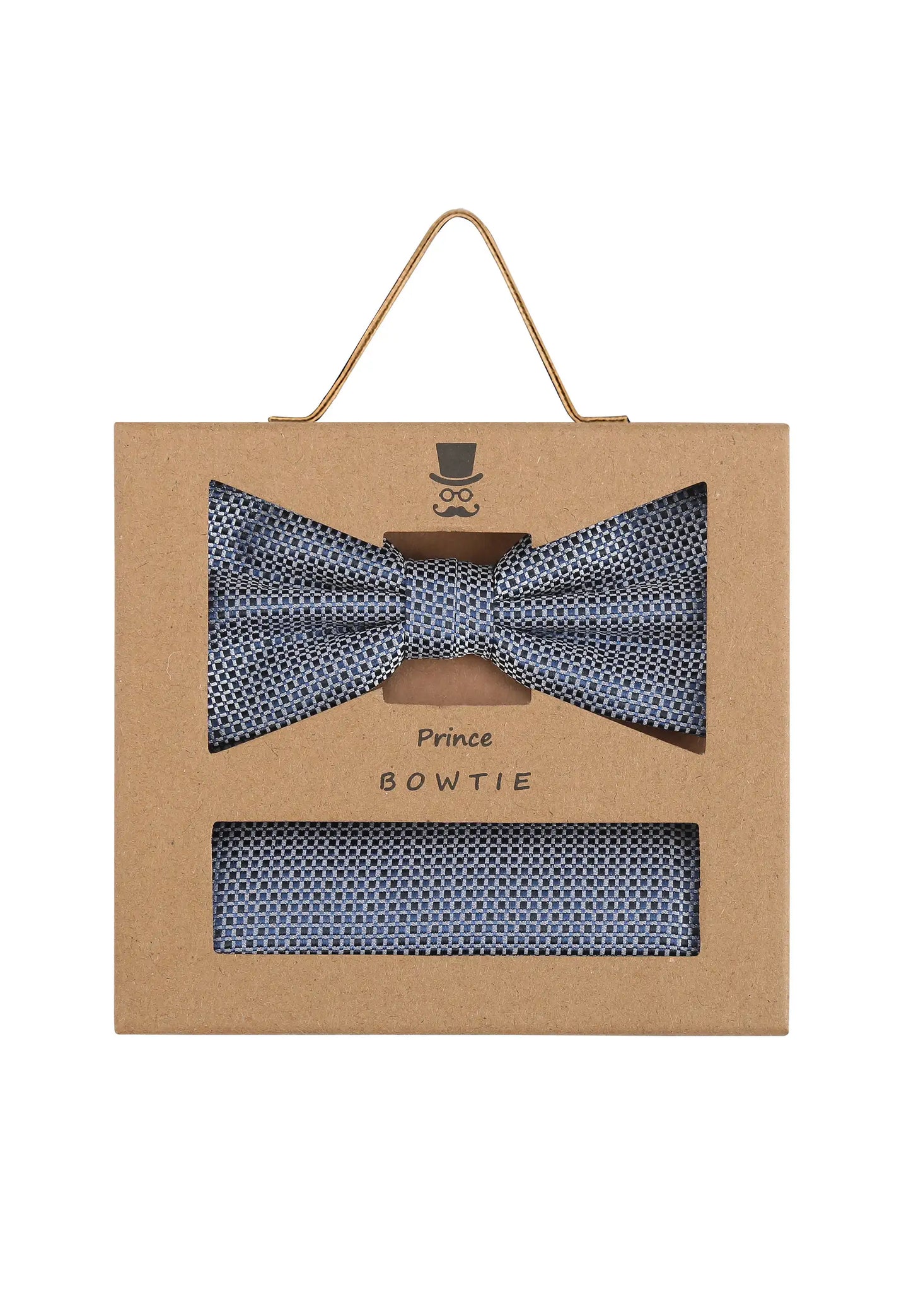 (Dunkelblau) Fliege Einstecktuch Set Herren Mikromuster Seide – Geschenkverpackung Prince Bowtie