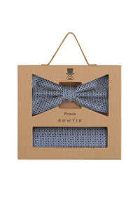 (Dunkelblau) Fliege Einstecktuch Set Herren Mikromuster Seide – Geschenkverpackung Prince Bowtie