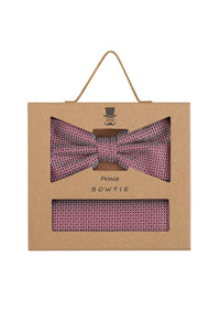 (Bordeaux) Fliege Einstecktuch Set Herren Mikromuster Seide – Geschenkverpackung Prince Bowtie
