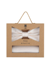(Off-White) Fliege Einstecktuch Set Herren Mikromuster Seide – Geschenkverpackung Prince Bowtie