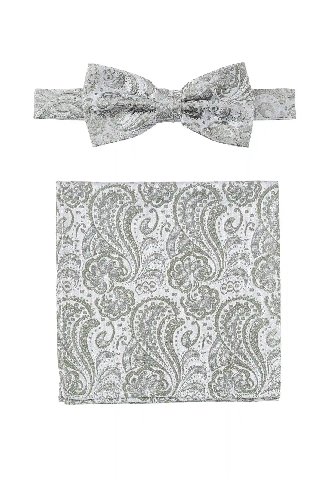 (Mint) Fliege und Einstecktuch Herren Paisley Seide – Gesamtansicht