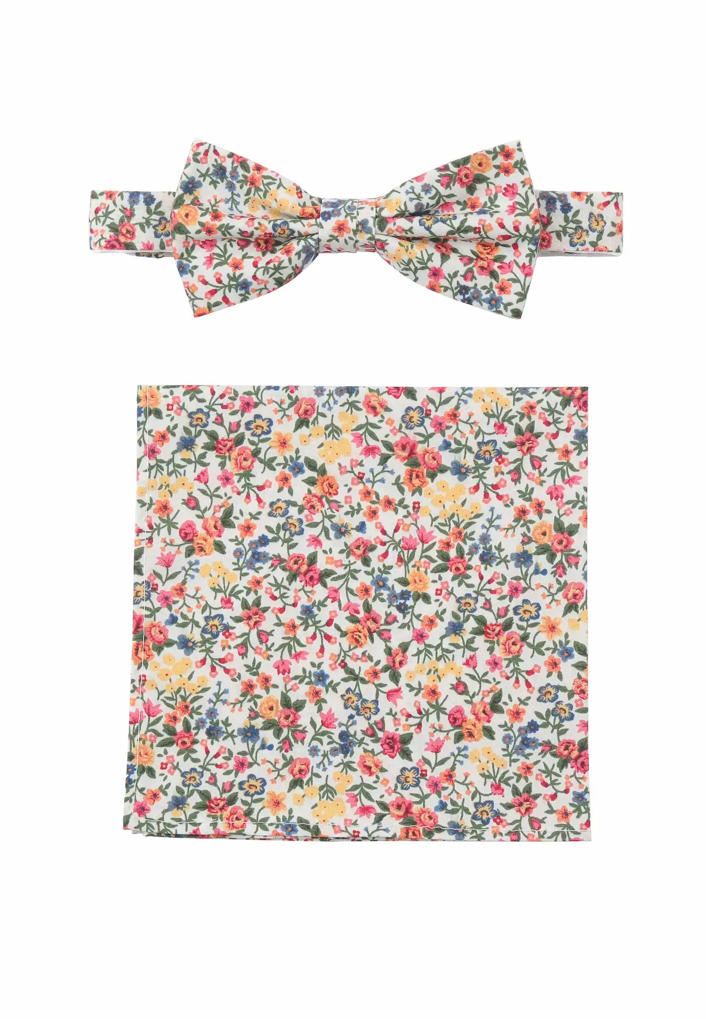 (Bunt) Fliege Einstecktuch Set Herren Blumenmuster Baumwolle – Gesamtansicht
