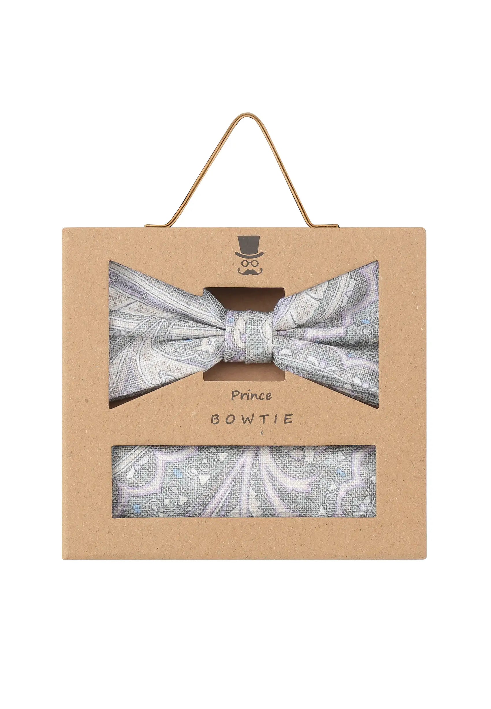 (Grau) Fliege Einstecktuch Set Paisley-Muster – Geschenkverpackung Prince Bowtie