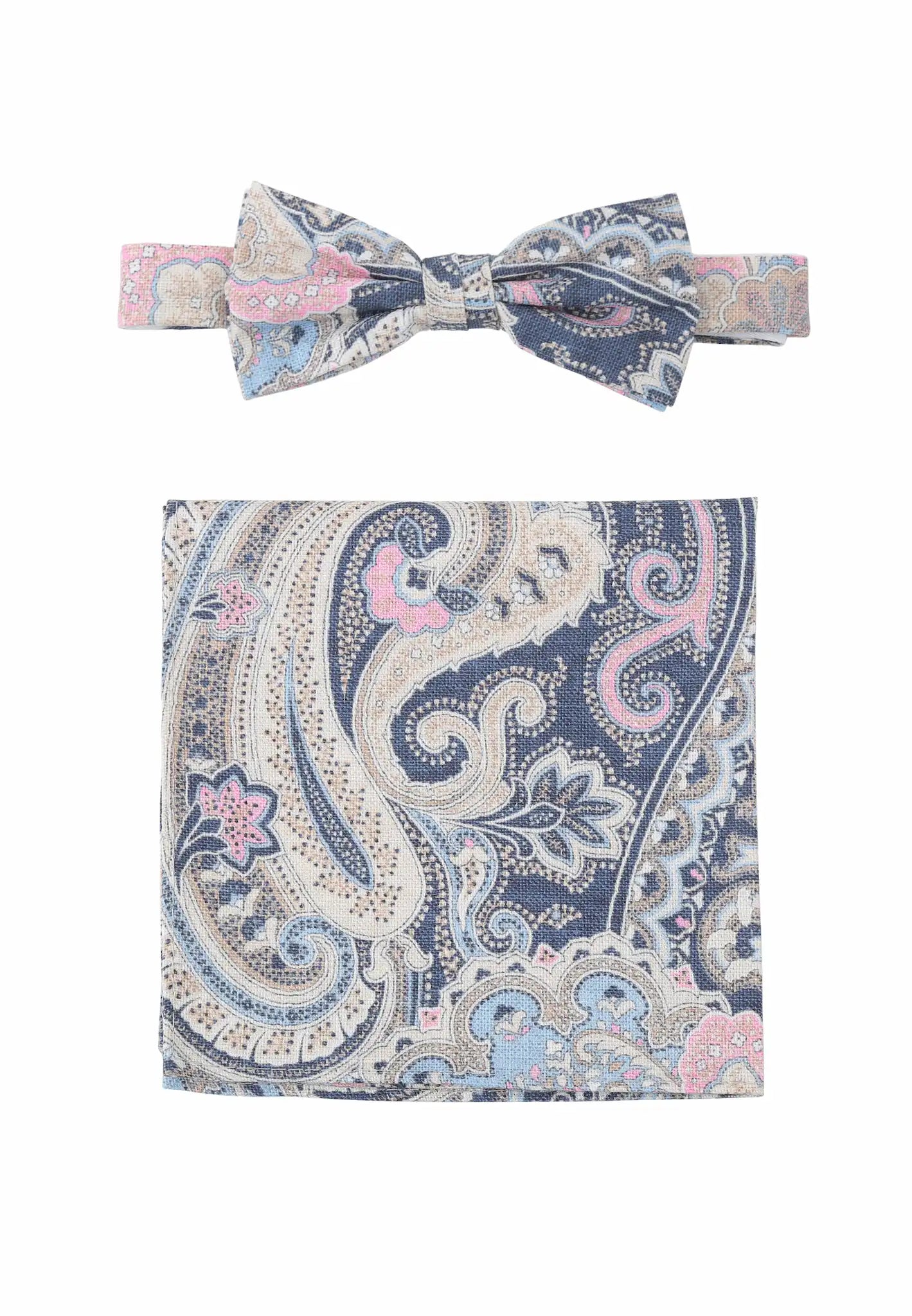 (Dunkelblau) Fliege Einstecktuch Set Herren Paisley Baumwolle – Gesamtansicht