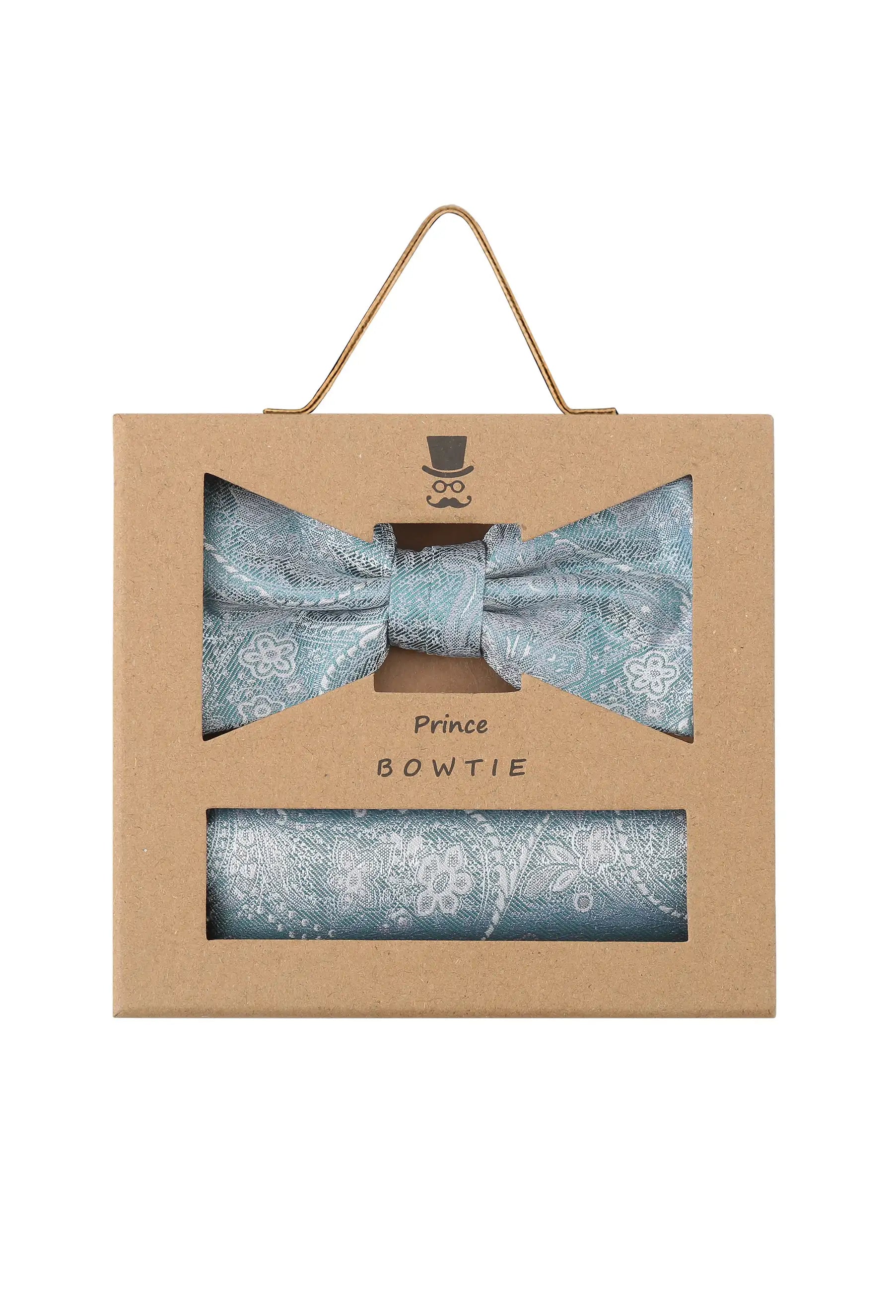 (Petrol) Fliege Einstecktuch Set Paisley Seide – Geschenkverpackung Prince Bowtie