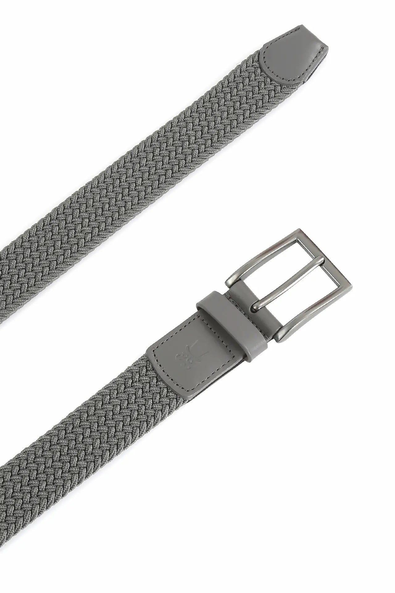 (Grau) Elastischer Flechtgürtel Herren 3,5 cm – Schnalle gebürstetes Metall