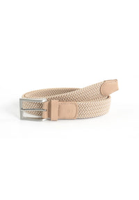 (Beige) Flechtgürtel Herren elastisch – geflochtener Stretchgürtel aufgerollt