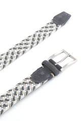(Grau) Flechtgürtel multicolor Schnalle Silber – Detailansicht Veloursleder