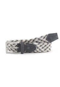 (Grau) Flechtgürtel Herren multicolor elastisch – geflochtener Stretchgürtel aufgerollt