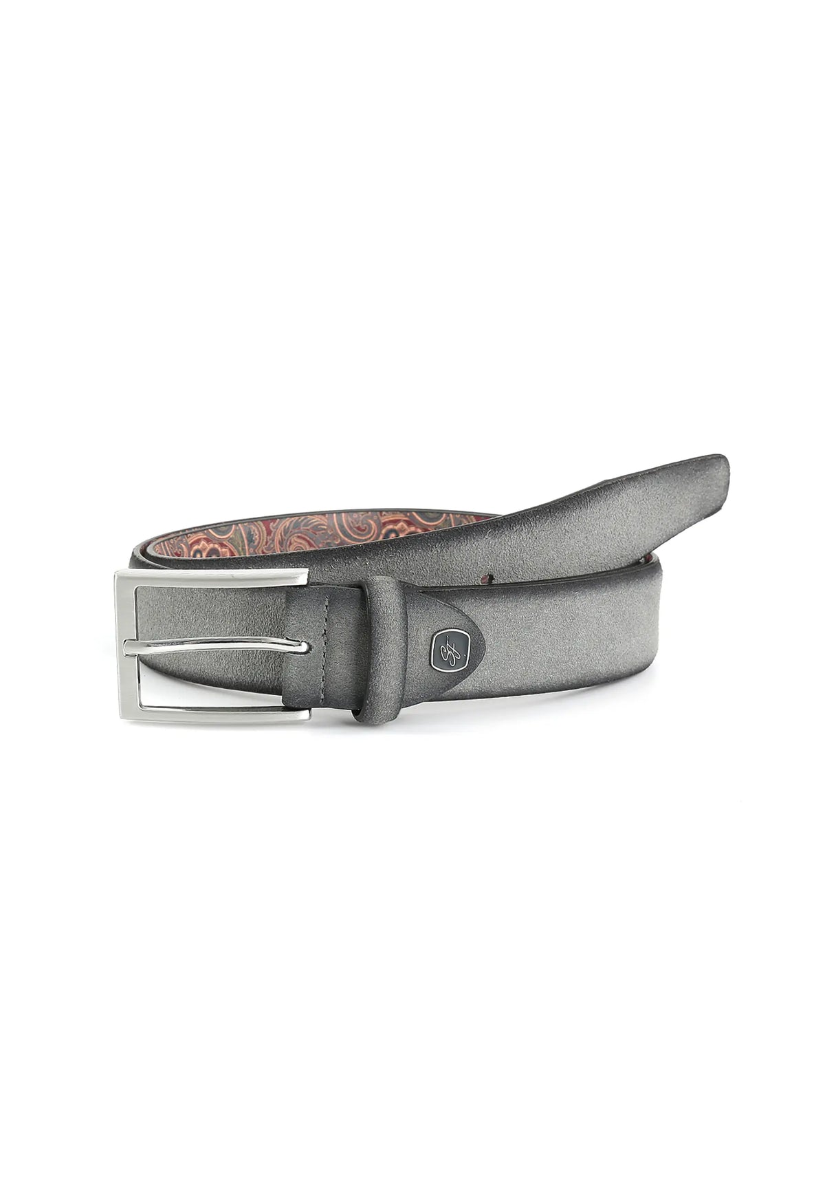 Veloursledergürtel für Herren 3,5 cm – Paisley-Innenseite - Grau / 85