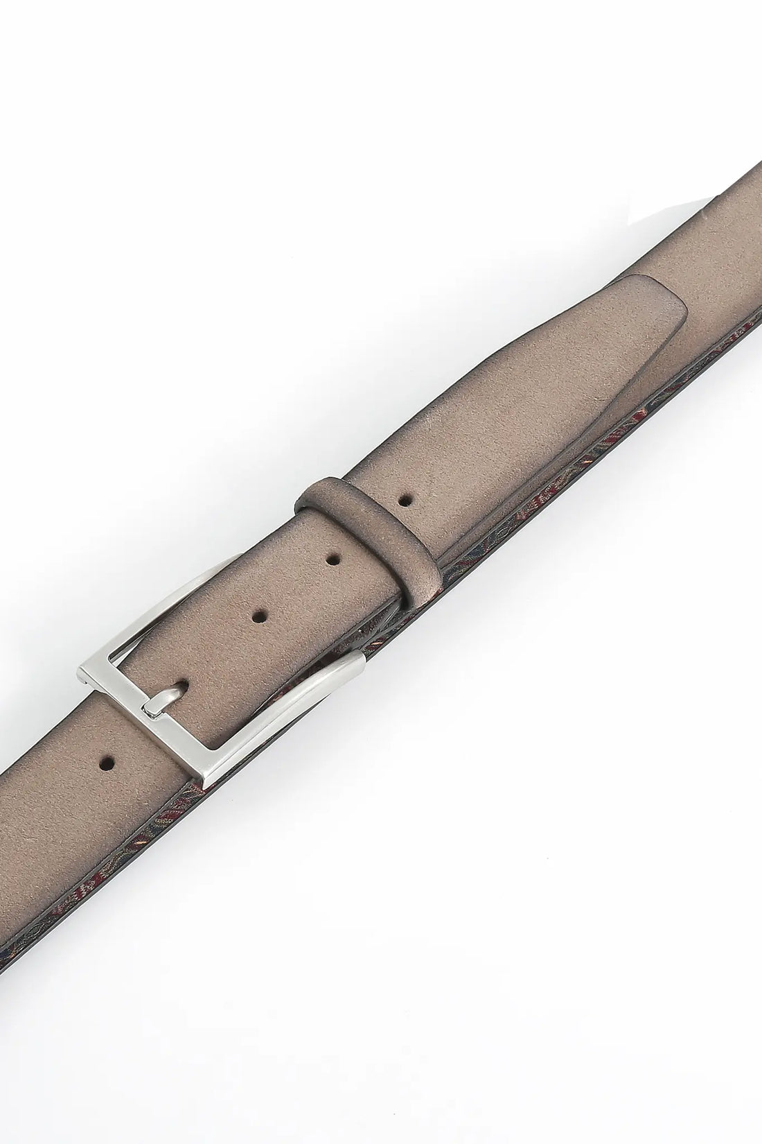 (Taupe) Detailaufnahme Dornschließe am Velours Ledergürtel Herren, 35mm breit