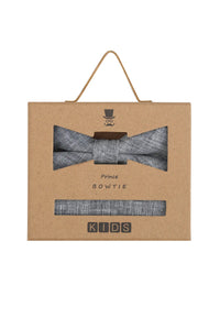 (Blau) Kids Fliege Einstecktuch Set Leinen – Geschenkverpackung Prince Bowtie