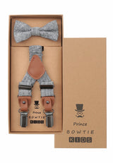 (Blau) Kids Hosenträger Set mit Fliege Leinen – Geschenkbox Prince Bowtie