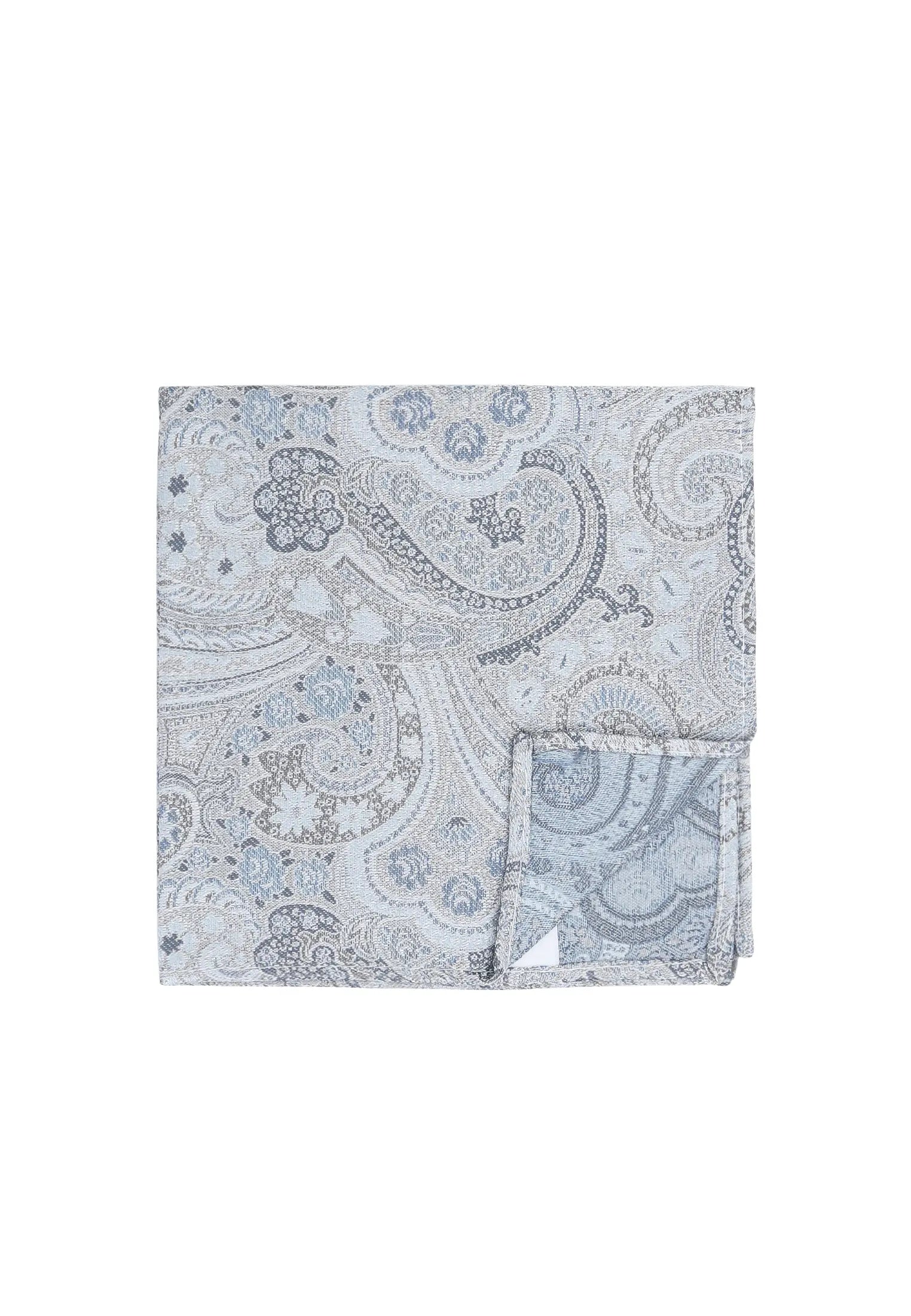 (Blau) Einstecktuch Hochzeit Paisley Seide – Detailansicht mit Ecke umgeschlagen