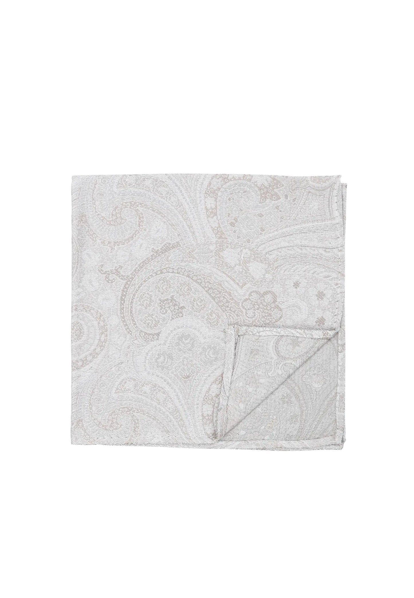 (Beige) Einstecktuch Hochzeit Paisley Seide – Detailansicht mit Ecke umgeschlagen